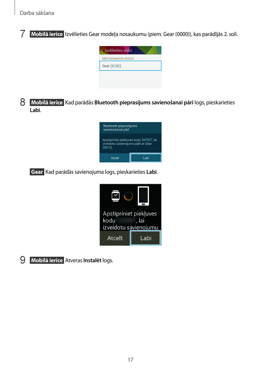 Samsung SM-V7000ZWASEB, SM-V7000WDASEB, SM-V7000ZOASEB, SM-V7000ZKASEB manual  Mobilā ierīce Atveras Instalēt logs 